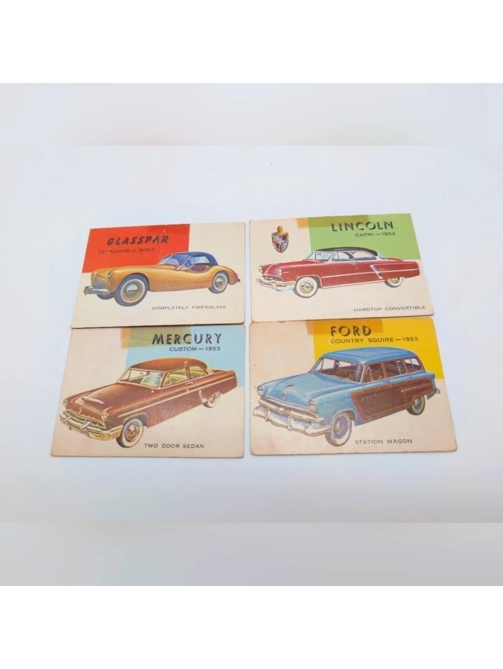 1954 Topps Car Card Set 4 Ford, Lincoln, Mercury, Glasspar Models